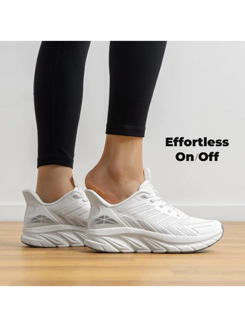 Women's White Walking Shoes Non Slip Pull On Round Toe Athletic Tennis Sneakers